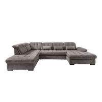 Wohnlandschaft mit Bettkasten Rigatti Graubraun B: 387 cm - Graubraun/Schwarz, MODERN, Textil (252/387/184cm) - Livetastic