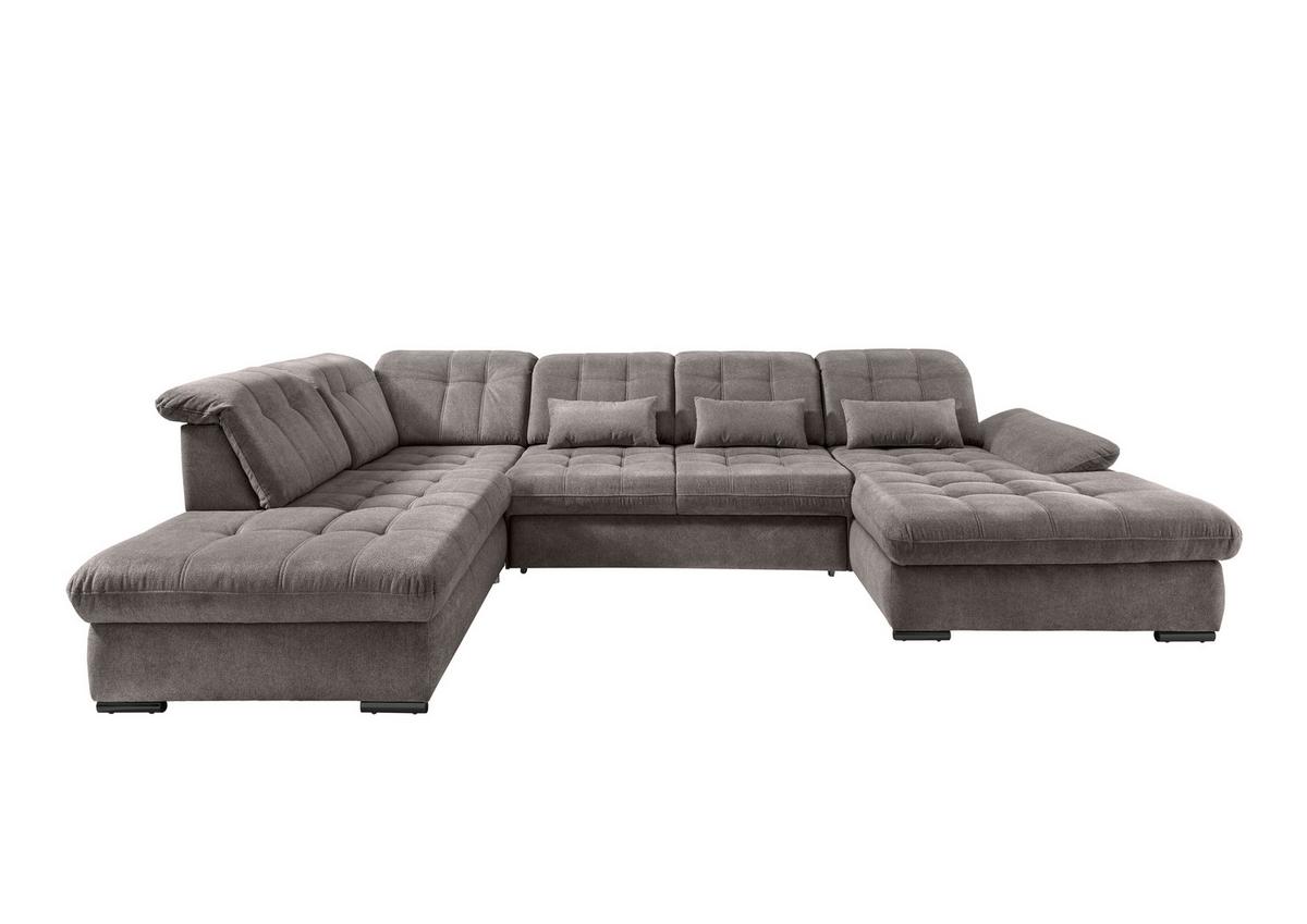 Wohnlandschaft mit Bettkasten Rigatti Graubraun B: 387 cm - Graubraun/Schwarz, MODERN, Textil (252/387/184cm) - Livetastic