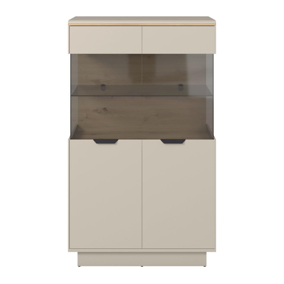 Highboard Darius Eiche Artisan/Kashmir,B:88,5cm - Kaschmir/Schwarz, Trend, Glas/Holzwerkstoff (88,5/148,3/37cm)