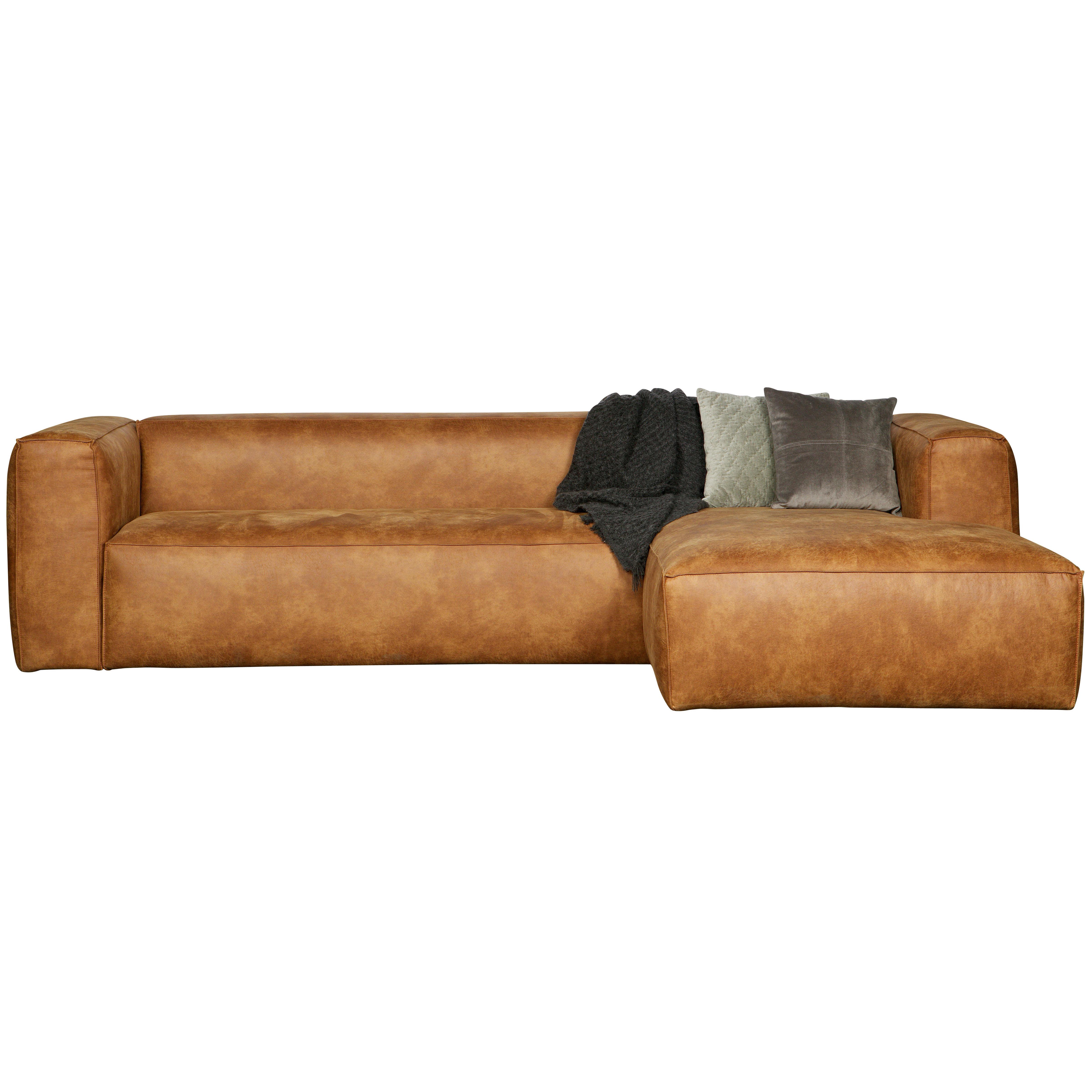 Ecksofa Bean Cognac S: 305x175cm - Cognac/Schwarz, Design, Leder/Textil (305/175cm) - Livetastic