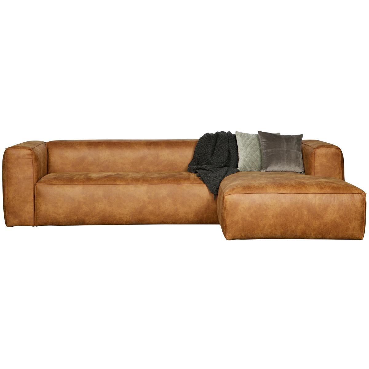 Ecksofa Bean Cognac S: 305x175cm - Cognac/Schwarz, Design, Leder/Textil (305/175cm) - Livetastic