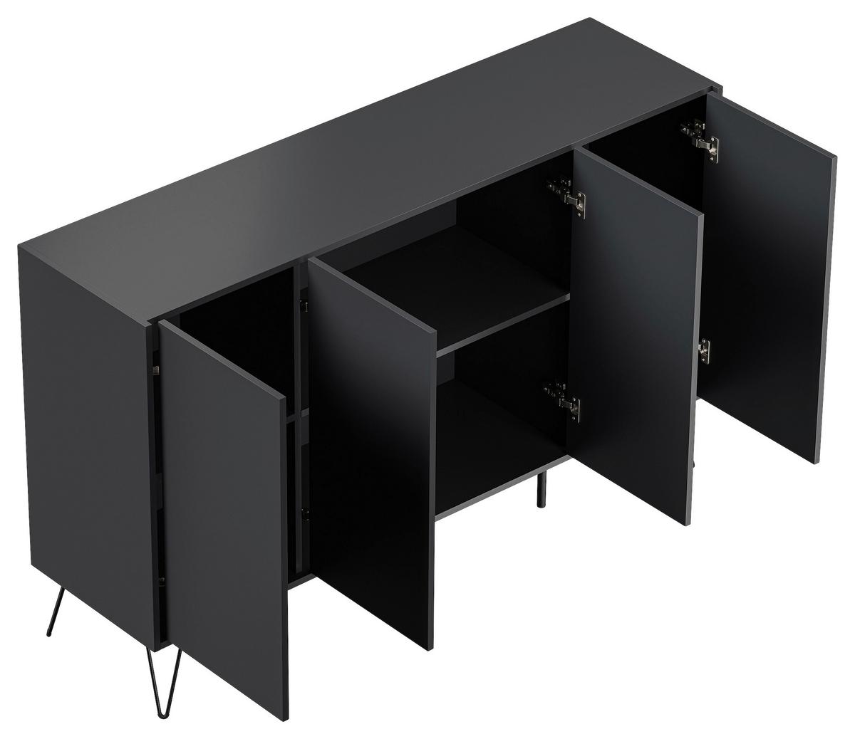 Sideboard Posseik Industrial Graphitfarben B: 155 Cm - Schwarz/Graphitfarben, Design, Holzwerkstoff (155/93,6/42cm) - P & B