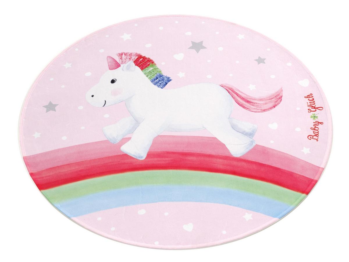 Kinderteppich Rund Einhorn Rosa Baby Glück Ø 100 cm - Hellrosa/Rosa, Trend, Textil (100cm)