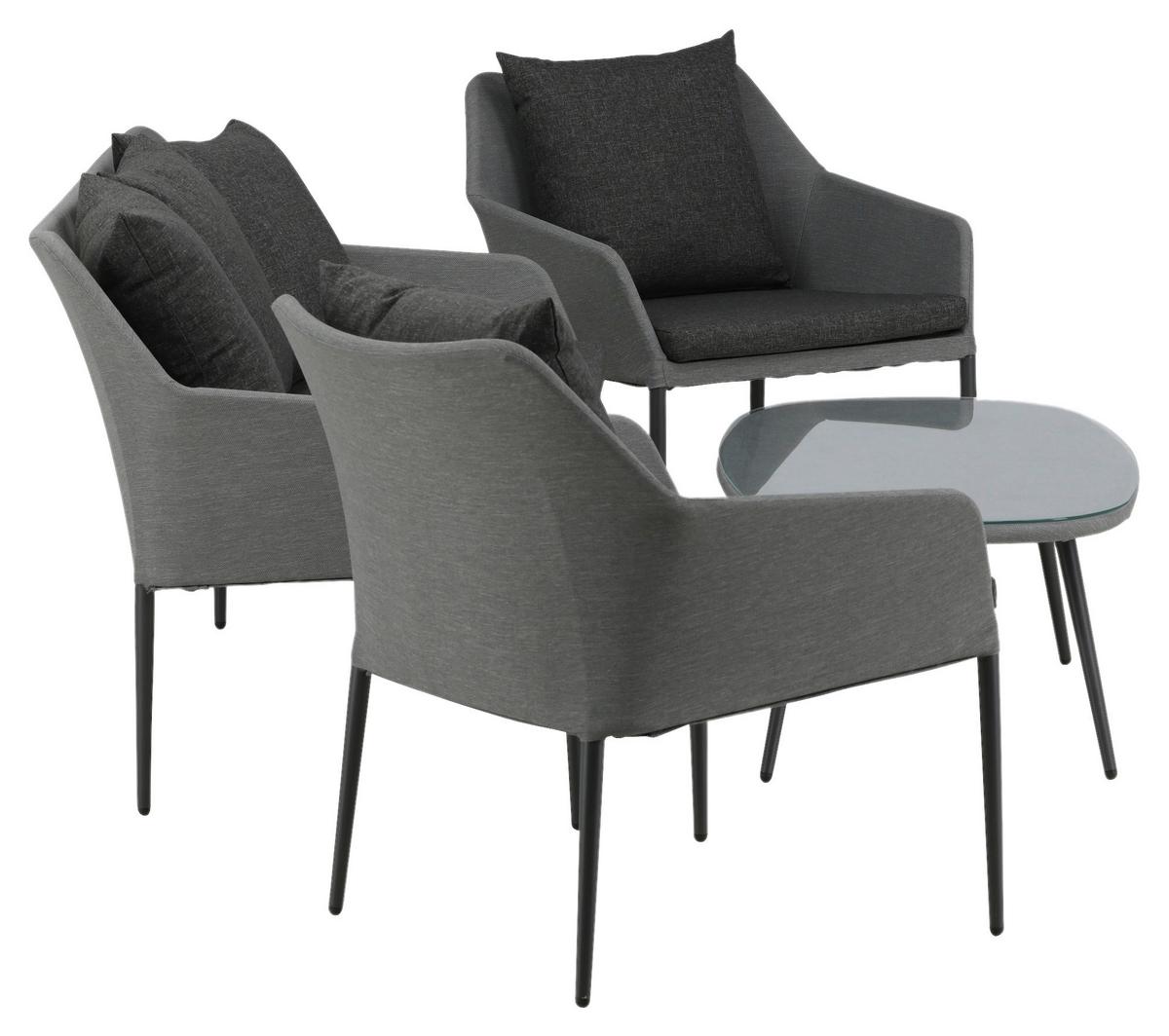 Loungegarnitur Spoga - Schwarz/Grau, KONVENTIONELL, Textil/Metall - Gardenson