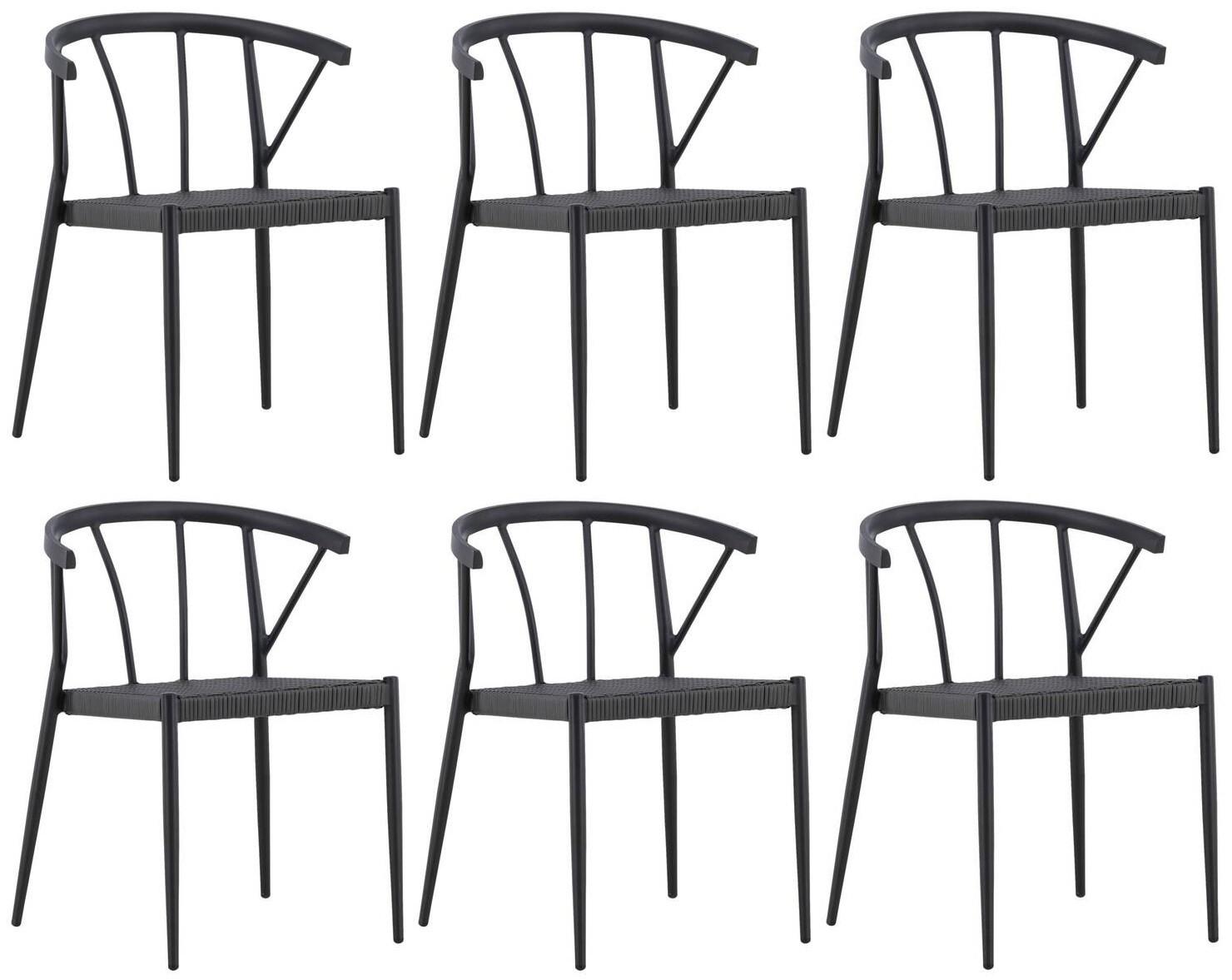 Gartensessel-set 6-tlg. Stina Metall/kunststoff - Schwarz, KONVENTIONELL, Kunststoff/Metall (47/79,5/49cm) - Gardenson