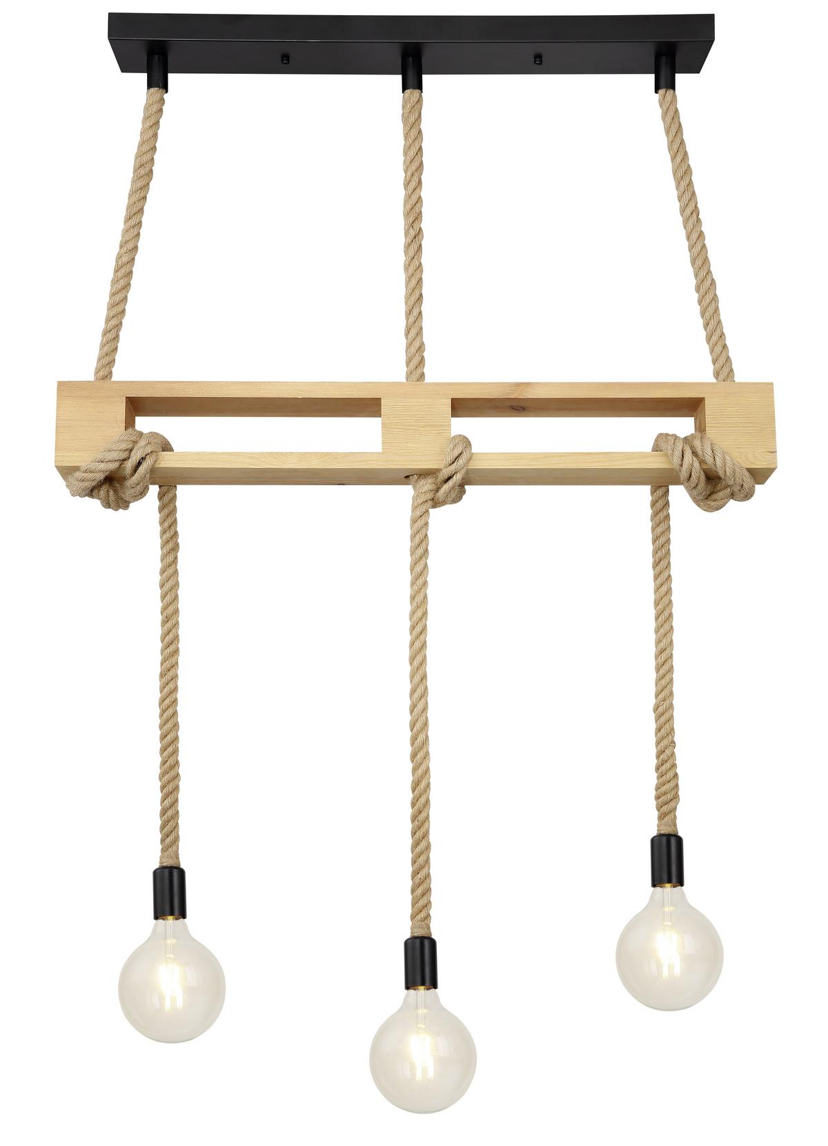 Häneleuchte H: 120 cm 3-Flammig, Industrial Style - Schwarz/Braun, Natur, Naturmaterialien/Holz (83/10/120cm) - Globo