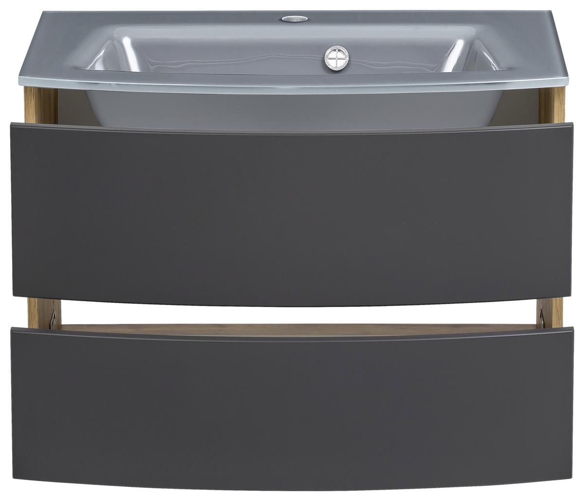 Waschbecken Mit Unterschrank Kopenhagen B: 80 Cm Grau - Eichefarben/Grau, KONVENTIONELL, Glas/Holzwerkstoff (80cm) - Held