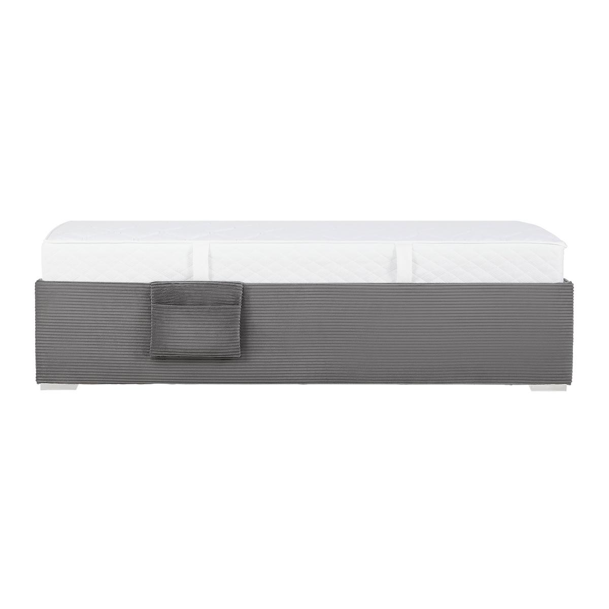 Posteľ Remi s bočnicami 90x200, poťah sivý - sivá/prírodná farba, Konventionell, drevo/textil (90/200cm)
