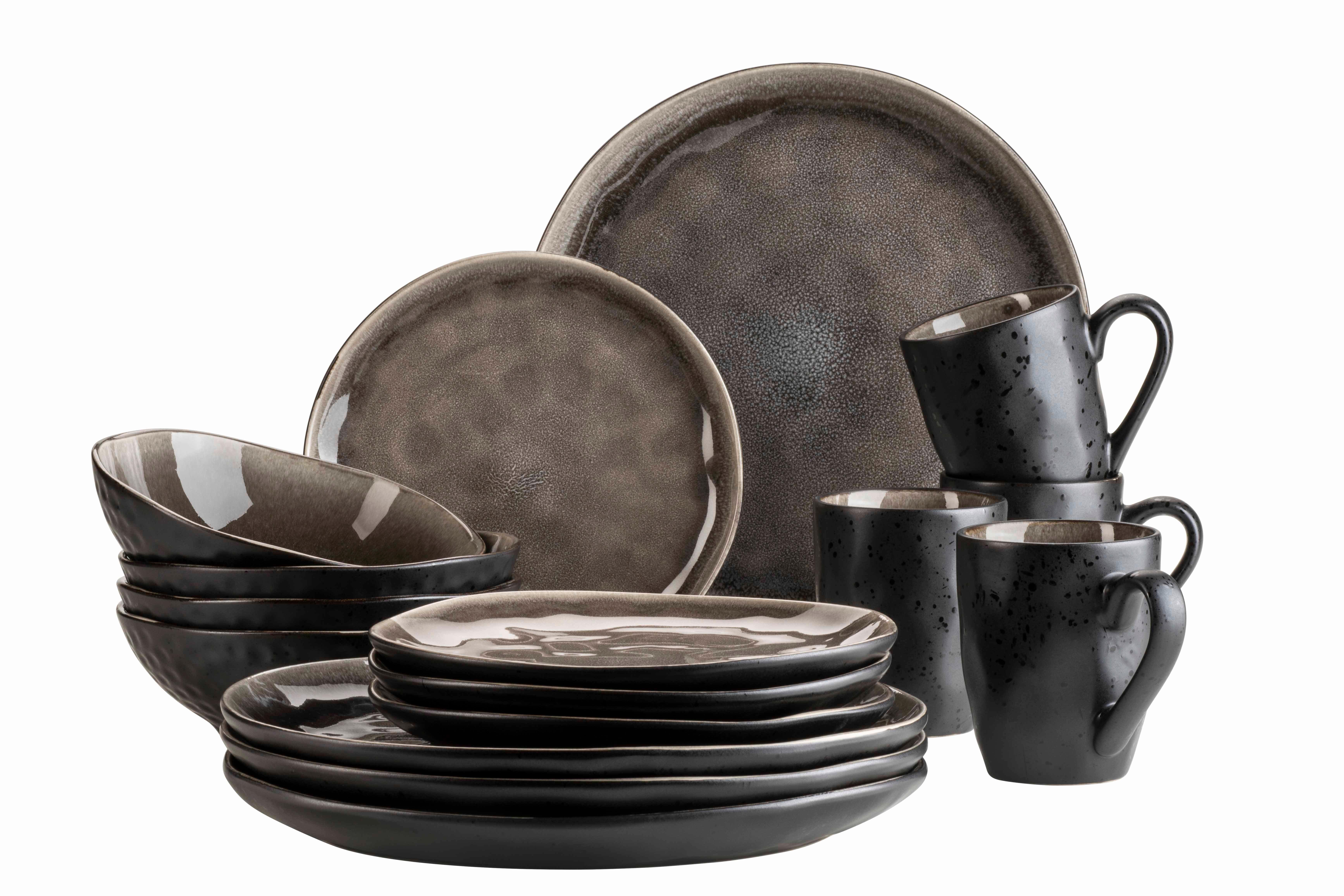 Kombiservice Niara Organic 4 Personen Geschirr Set - Schwarz/Braun, Basics, Keramik - Mäser