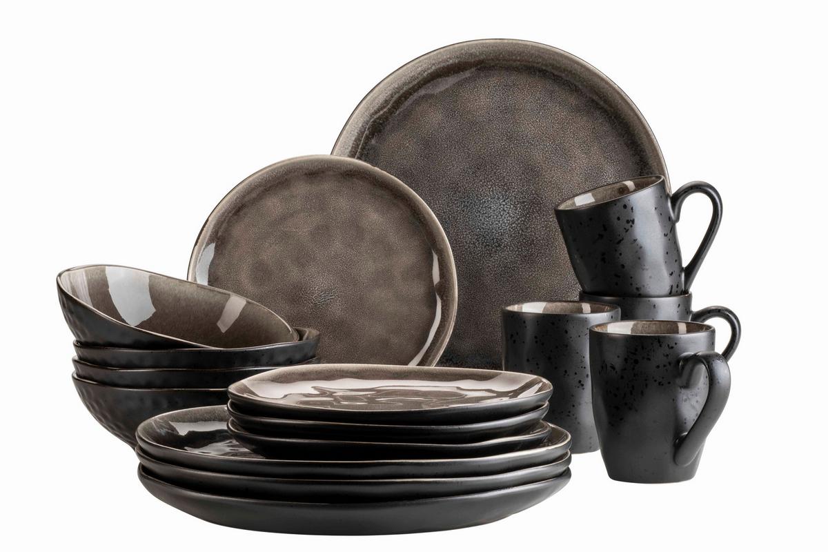 Kombiservice Niara Organic 4 Personen Geschirr Set - Schwarz/Braun, Basics, Keramik - Mäser