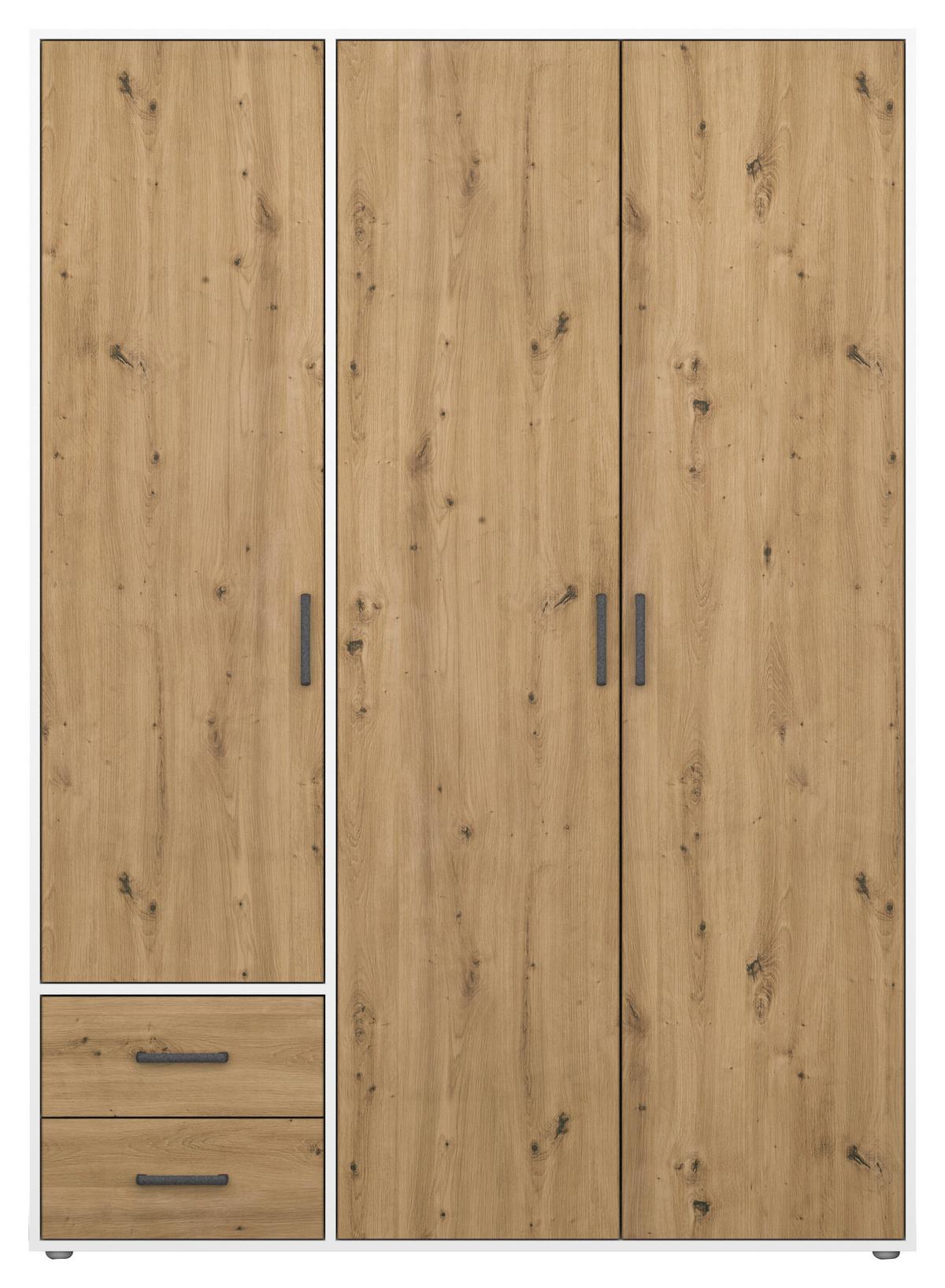 Drehtürenschrank Voyager Weiß,eiche Artisan B: 140 cm - Eiche Artisan/Weiß, MODERN, Holzwerkstoff (140/194/53cm) - Rauch Möbel