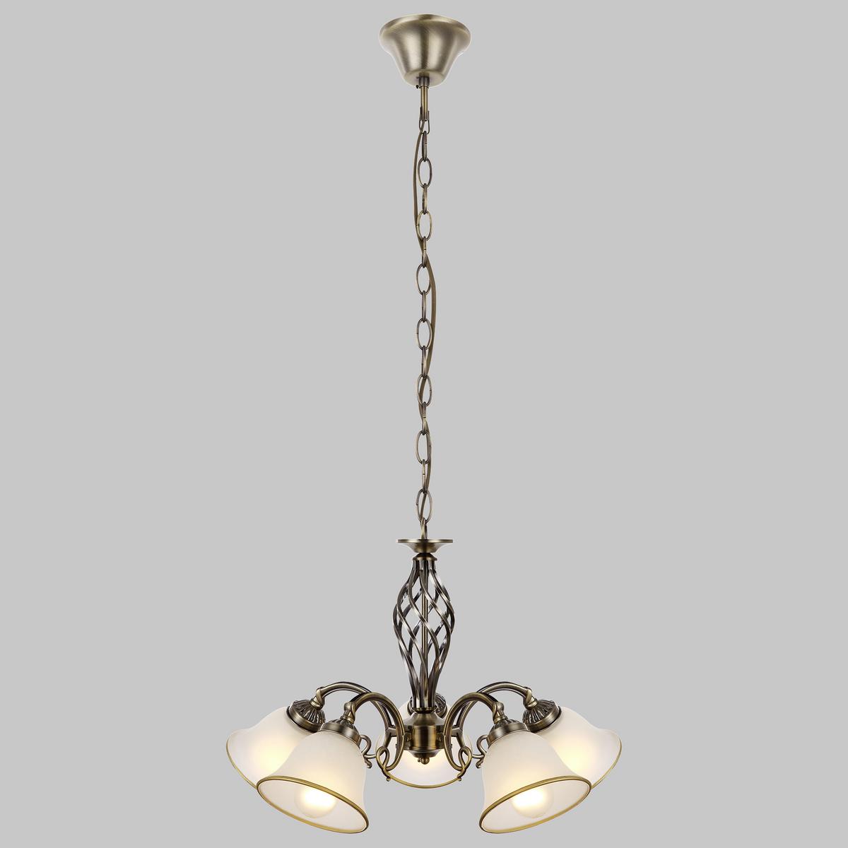 Hängeleuchte H: 120 cm 5-Flammig, mit Glasschirm - ROMANTIK / LANDHAUS, Glas/Metall (60/120cm) - Globo