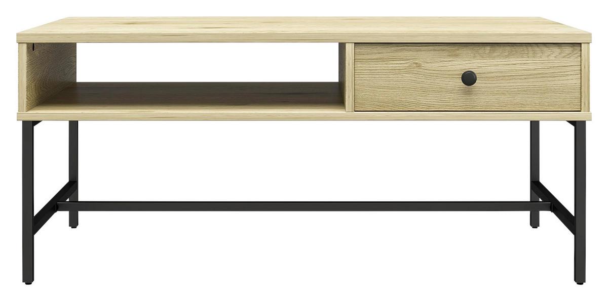 Couchtisch Tamlin Mit Ablagefach Eichefarben - Eichefarben/Schwarz, Design, Holzwerkstoff/Metall (101/45/50cm) - MID.YOU