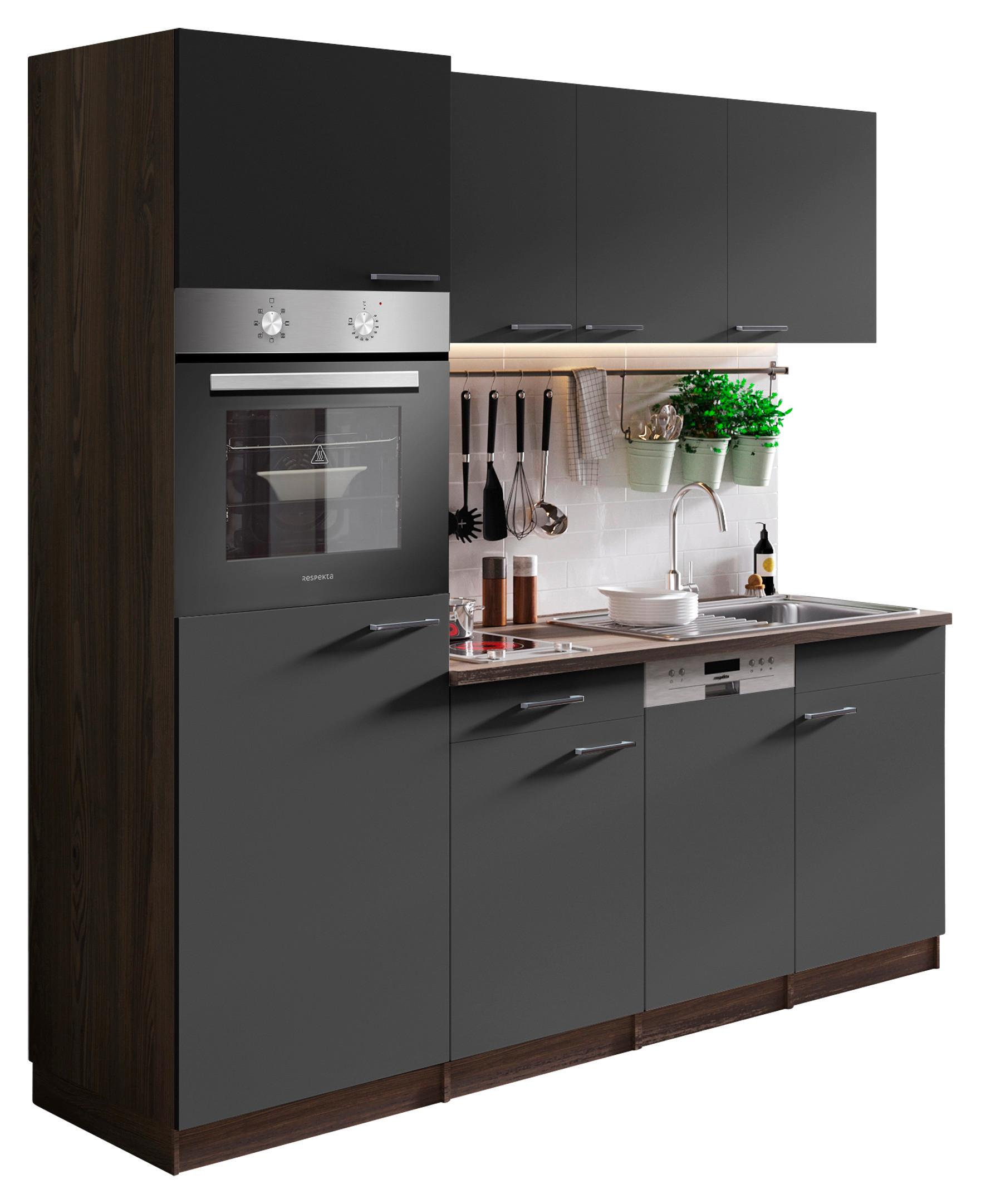 Küchenblock Oliver Singleküche 205 cm - Eichefarben/Grau, Basics, Holzwerkstoff (205cm) - Respekta