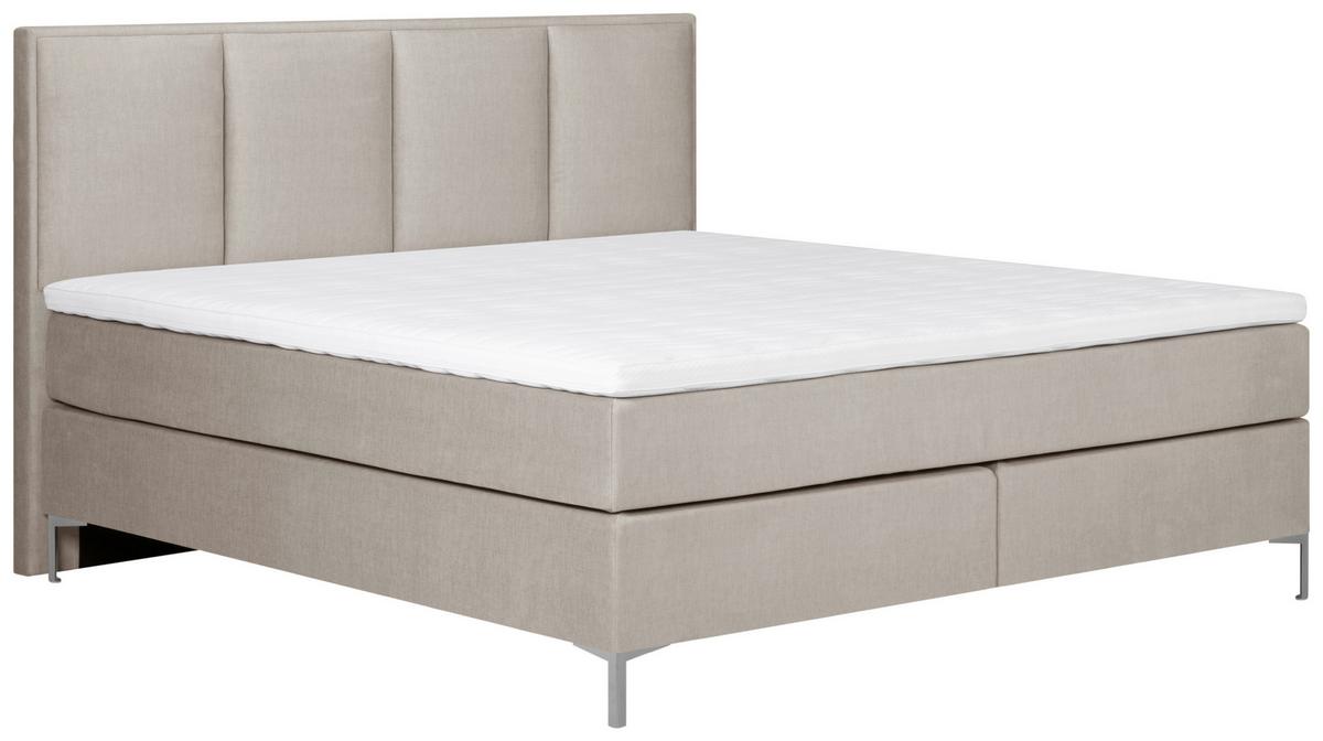 Boxspringbett mit Topper 180x200 cm Graz, Taupe - Taupe/Alufarben, MODERN, Textil (180/200cm) - MID.YOU