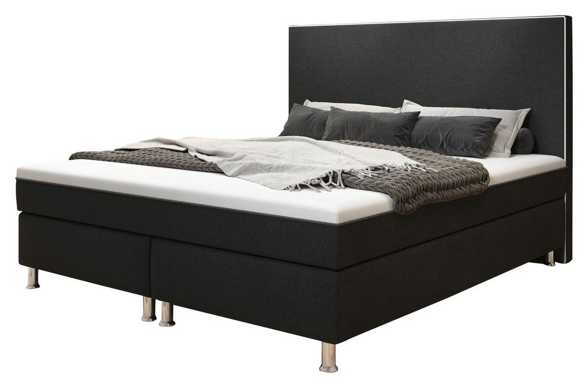 Boxspringbett Mit Topper 180x200 Cm King De Luxe-F - Silberfarben/Schwarz, KONVENTIONELL, Textil (180/115/210cm) - MID.YOU