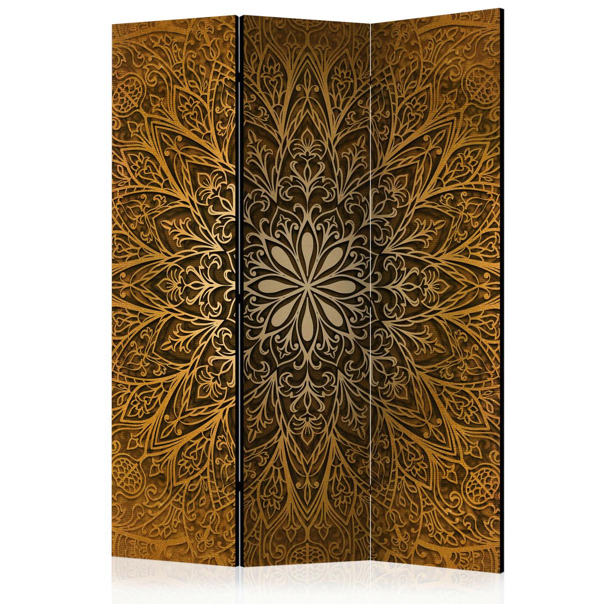 Paravent Braun Goldfarben B: 135 cm - Goldfarben/Braun, Basics, Holz/Textil (135/172/3cm) - artgeist