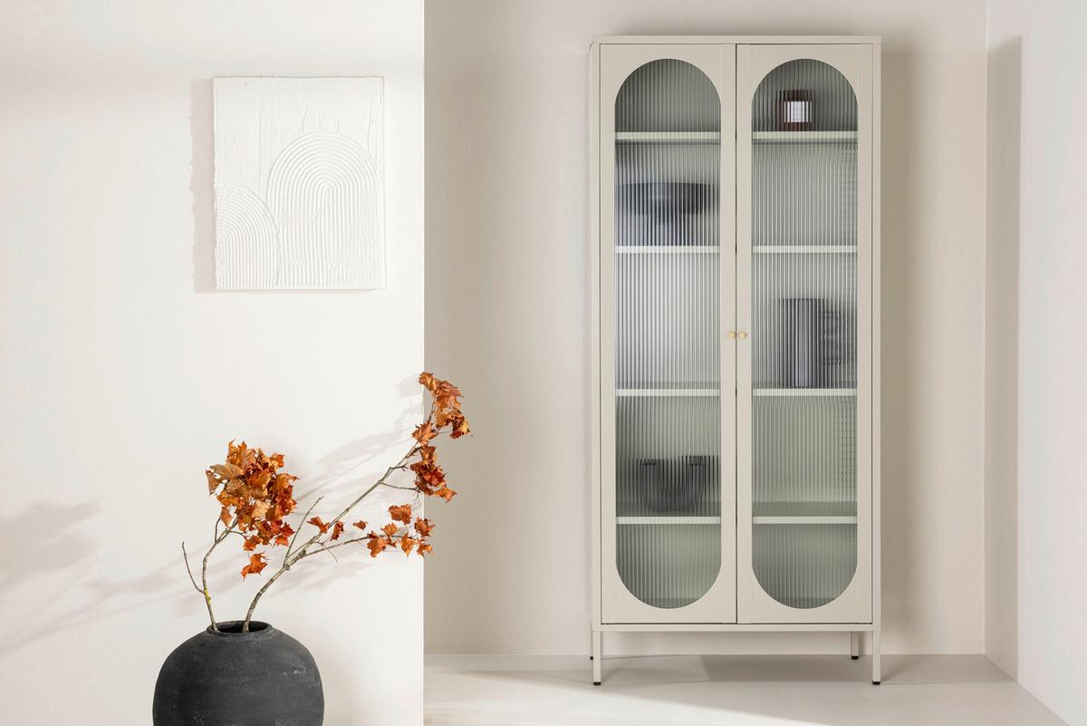 Vitrine Lima Beige B: 80cm - Beige, MODERN, Glas/Metall (80/180/35cm) - Livetastic