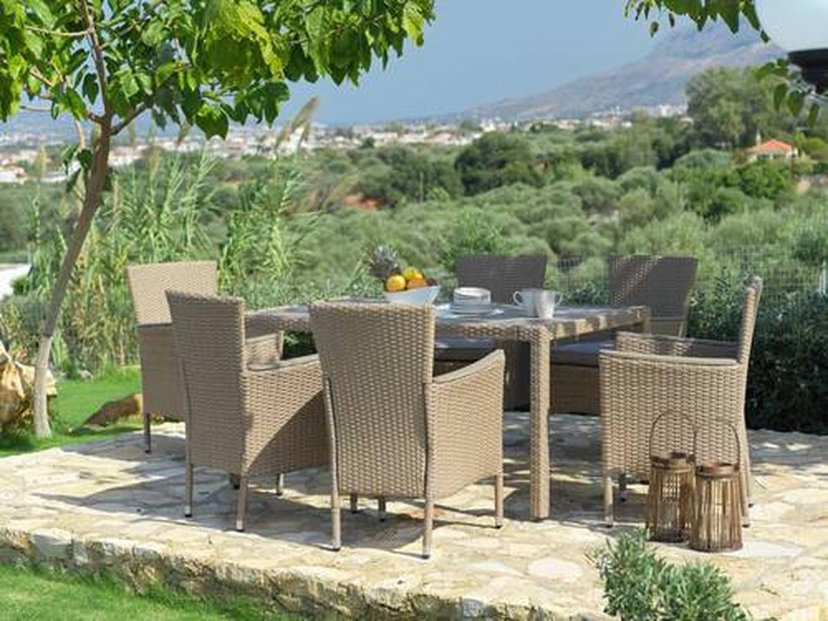 Gartengarnitur 7-tlg. Porto Rio Rattanoptik Mit Kissen - Hellbraun/Grau, MODERN, Kunststoff/Textil (60/150/88/75cm) - Luca Bessoni