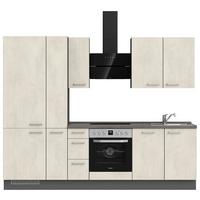 Kuchynská linka 270CM biely betón/ bridlicová šedá - biela/farba ušľachtilej ocele, Modern, kov/kompozitné drevo (270cm) - Nobilia