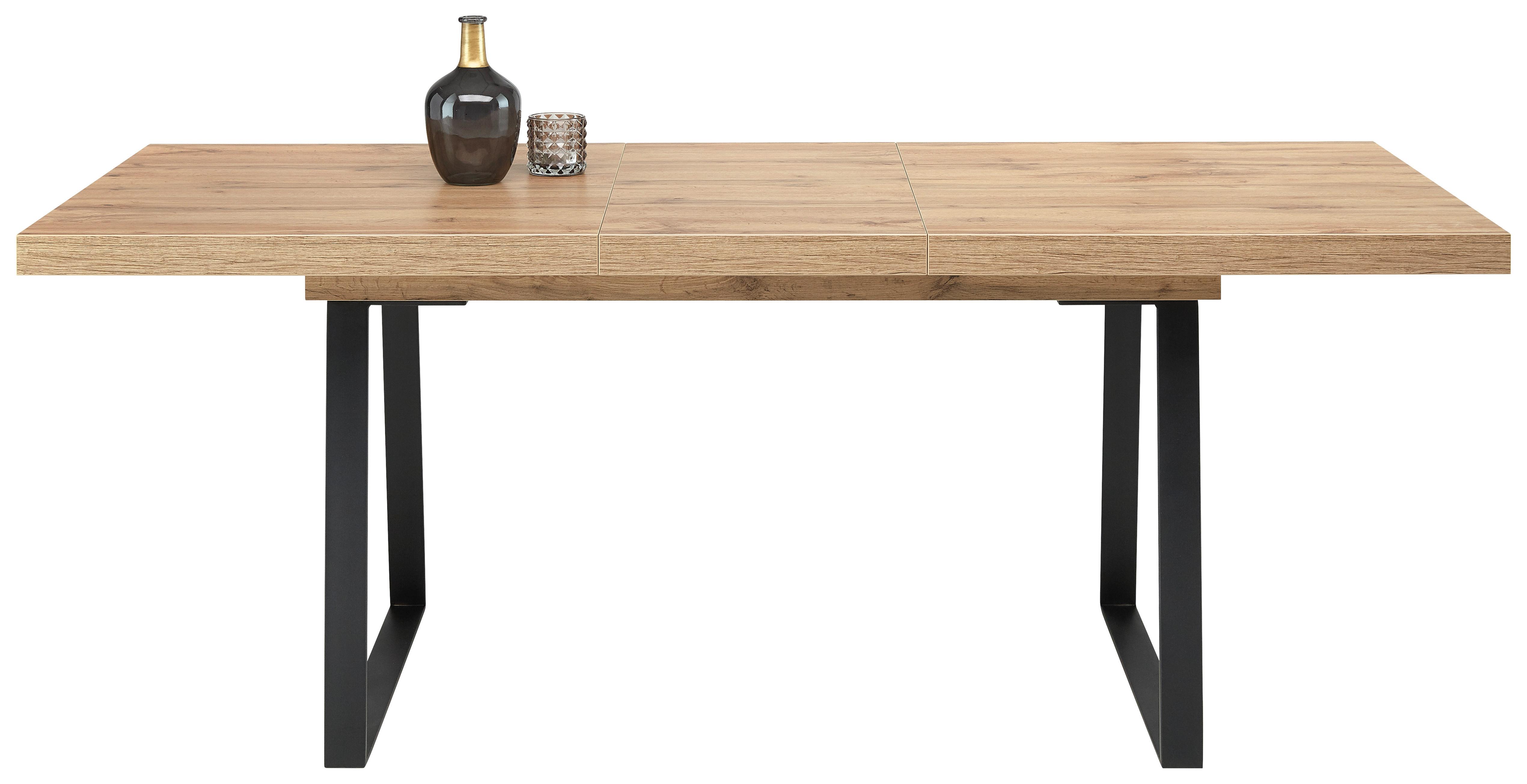 Rozťahovací Stôl Skagen 160 Az - čierna/farby duba, Moderný, kov/kompozitné drevo (160-205/90/76cm) - Premium Living