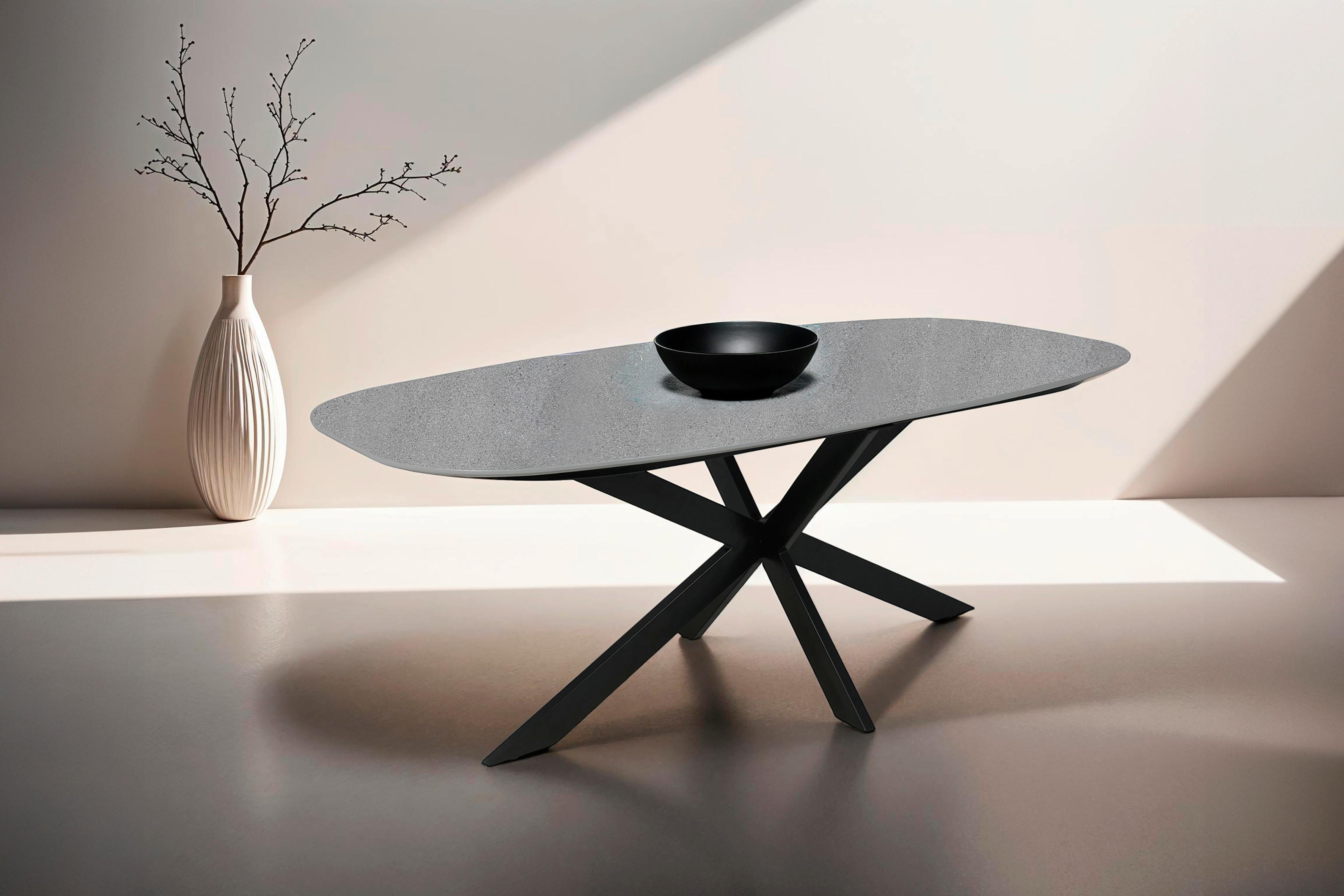 Esstisch Oval B: 200 cm, Grau, Schwarz - Schwarz/Grau, Design, Holzwerkstoff/Metall (200/100/76cm) - MID.YOU
