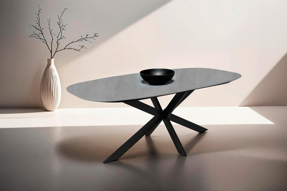 Esstisch Oval B: 200 Cm, Grau, Schwarz - Schwarz/Grau, Design, Holzwerkstoff/Metall (200/100/76cm) - MID.YOU