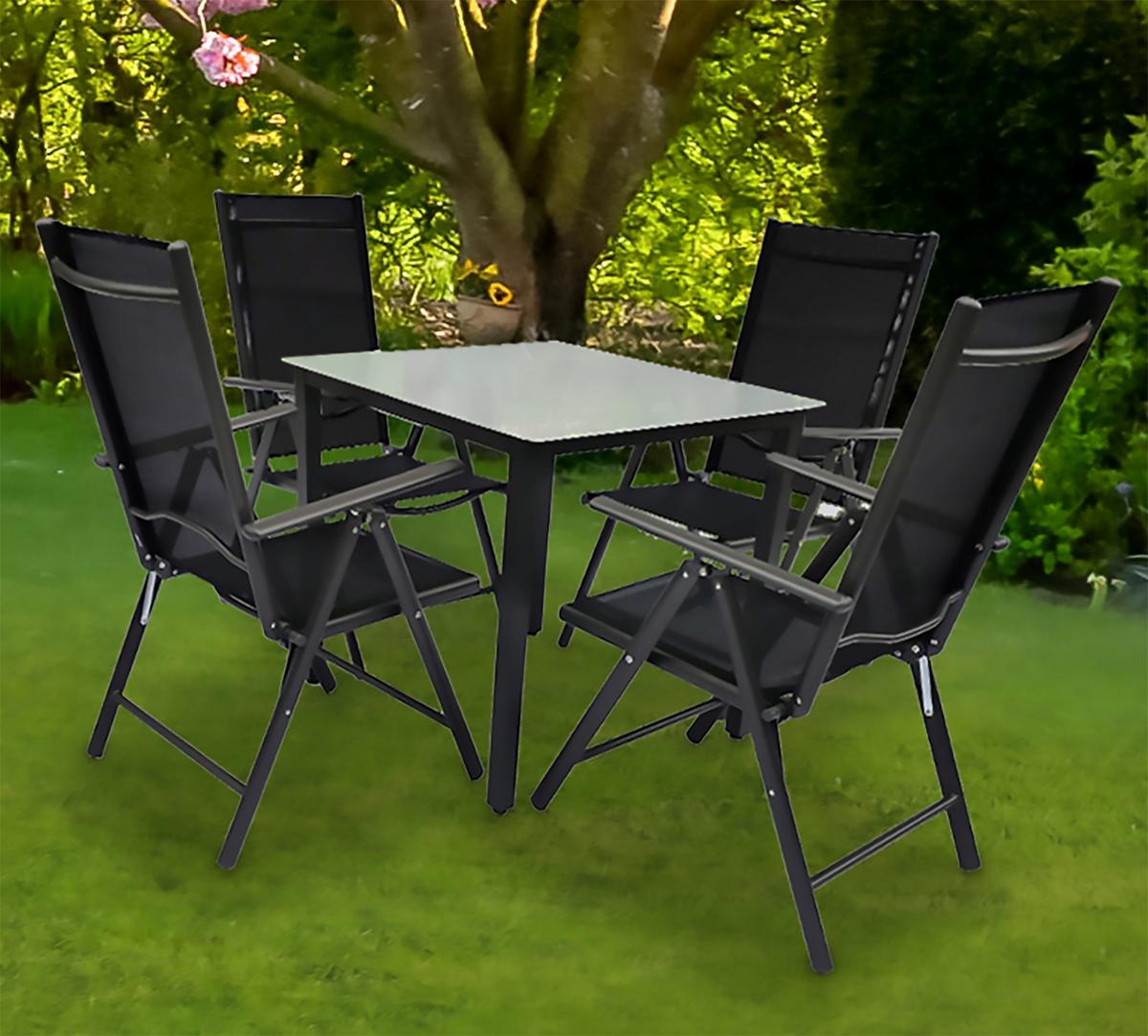 Zahradní sestava, 5- dílna, stůl 80x80 - antracitová, Basics, kov/textil - Gardenson