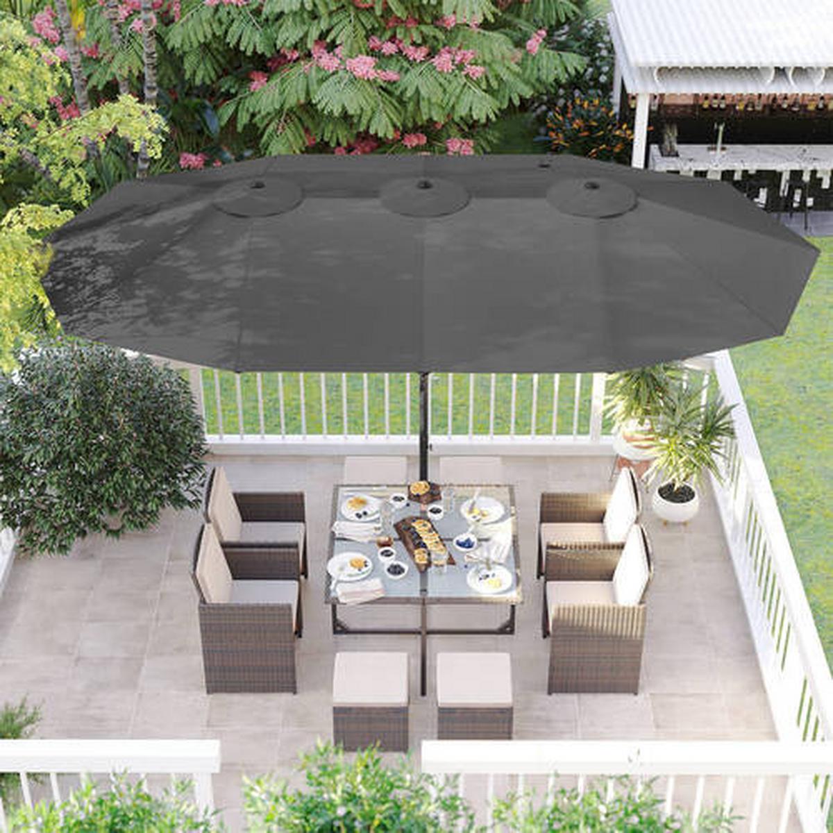 Sonnenschirm Grau Schwarz BxL: 460x270 cm - Schwarz/Grau, Basics, Textil/Metall (460/270cm) - Modante
