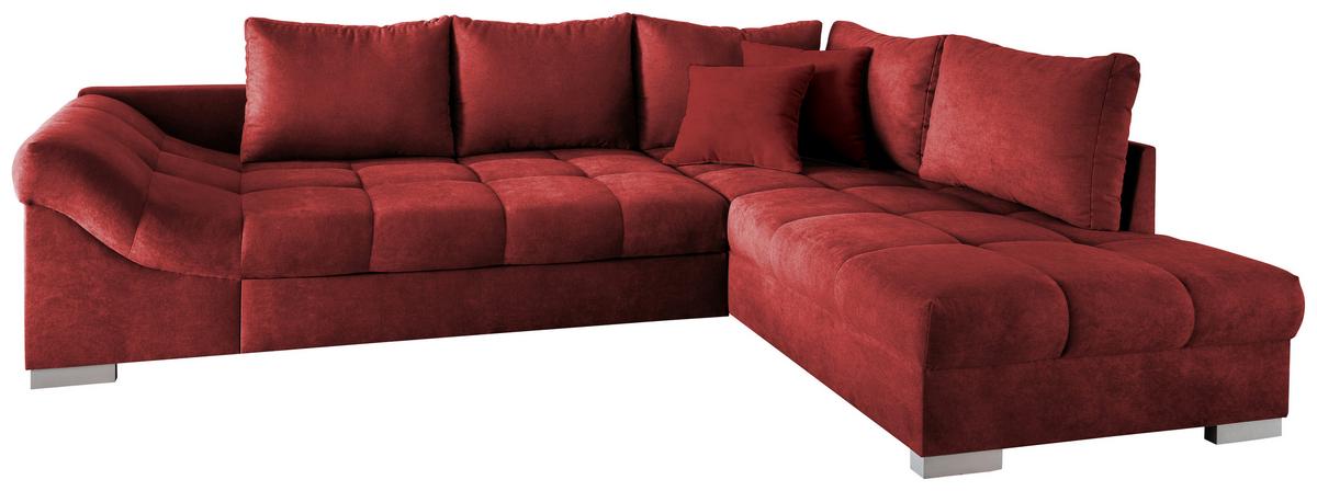 Eckschlafsofa Alvito Rot S: 298/202 cm - Rot/Silberfarben, Design, Textil (298/202cm) - MID.YOU