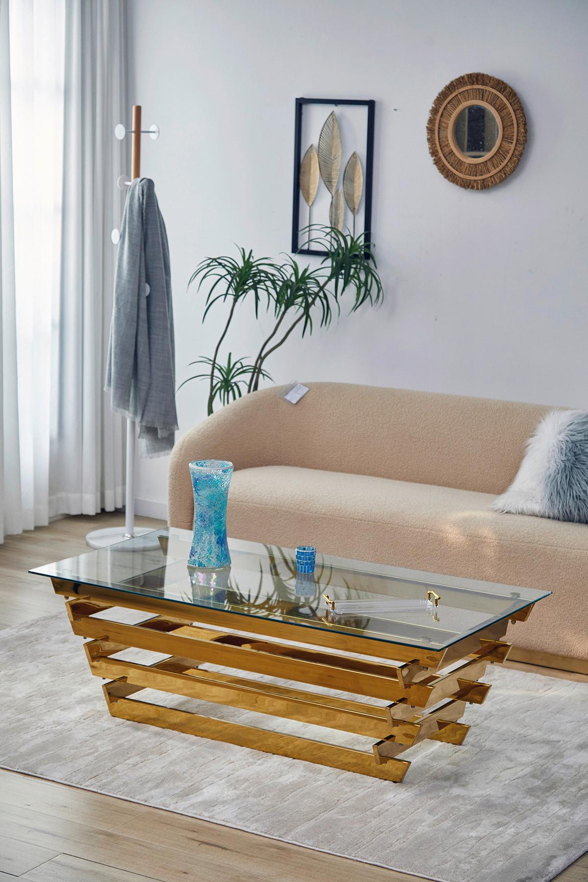 Couchtisch Goldfarben B: 70 Cm - Klar/Goldfarben, Design, Glas/Metall (130/70/45cm) - Livetastic