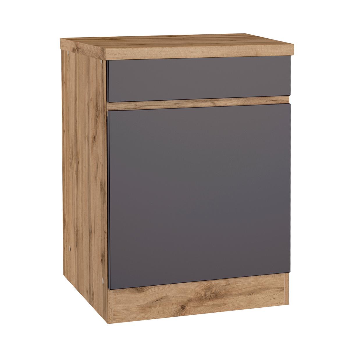 Küchenunterschrank Turin 60 cm Grau/Wotaneiche Dekor - Eiche Wotan/Grau, Design (60/86/60cm) - Held