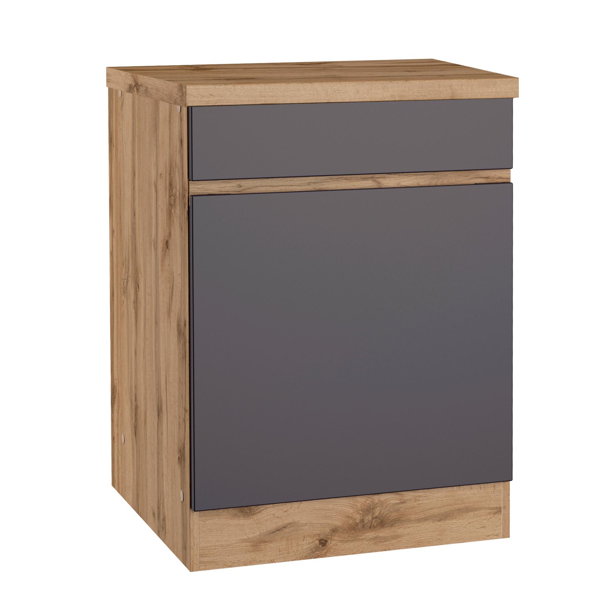 Küchenunterschrank Turin 60 cm Grau/Wotaneiche Dekor
