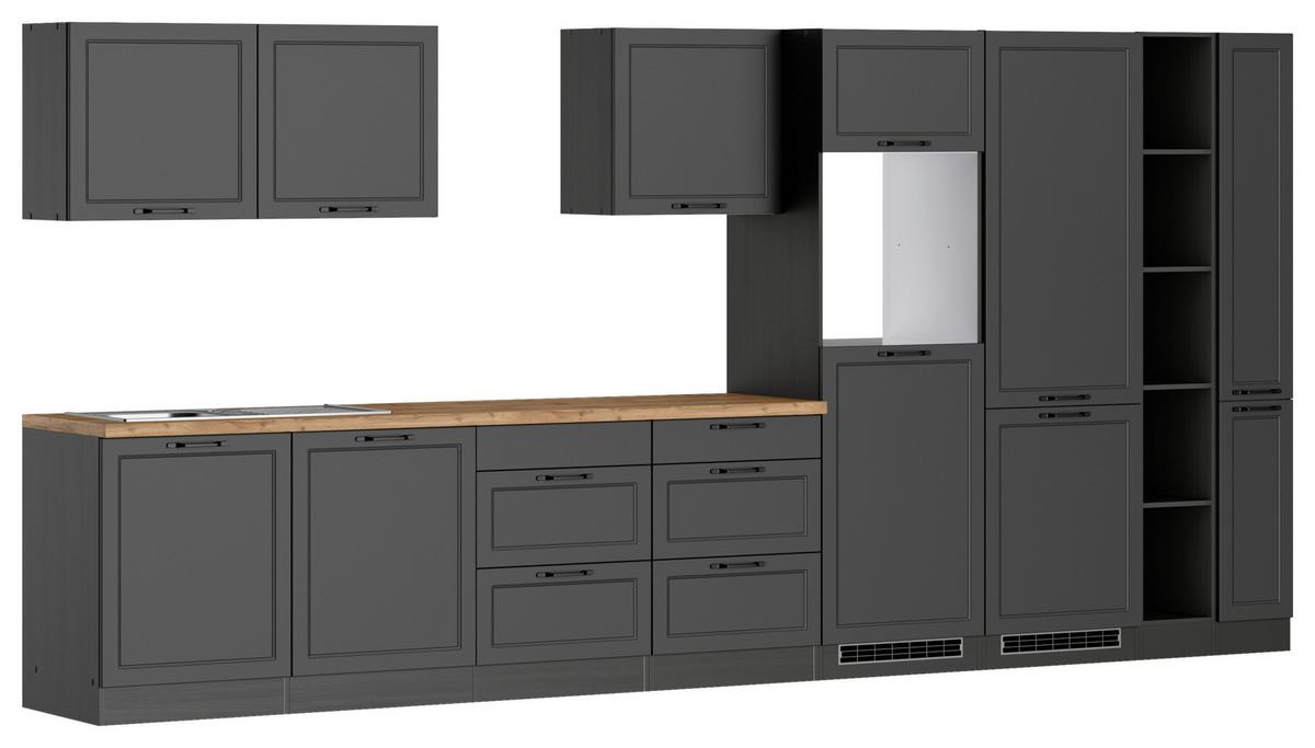 Küchenzeile Meran Ohne Geräte B: 420 Cm Grau/eiche Dekor - Eiche Wotan/Grau, LIFESTYLE, Holzwerkstoff (420cm) - Held