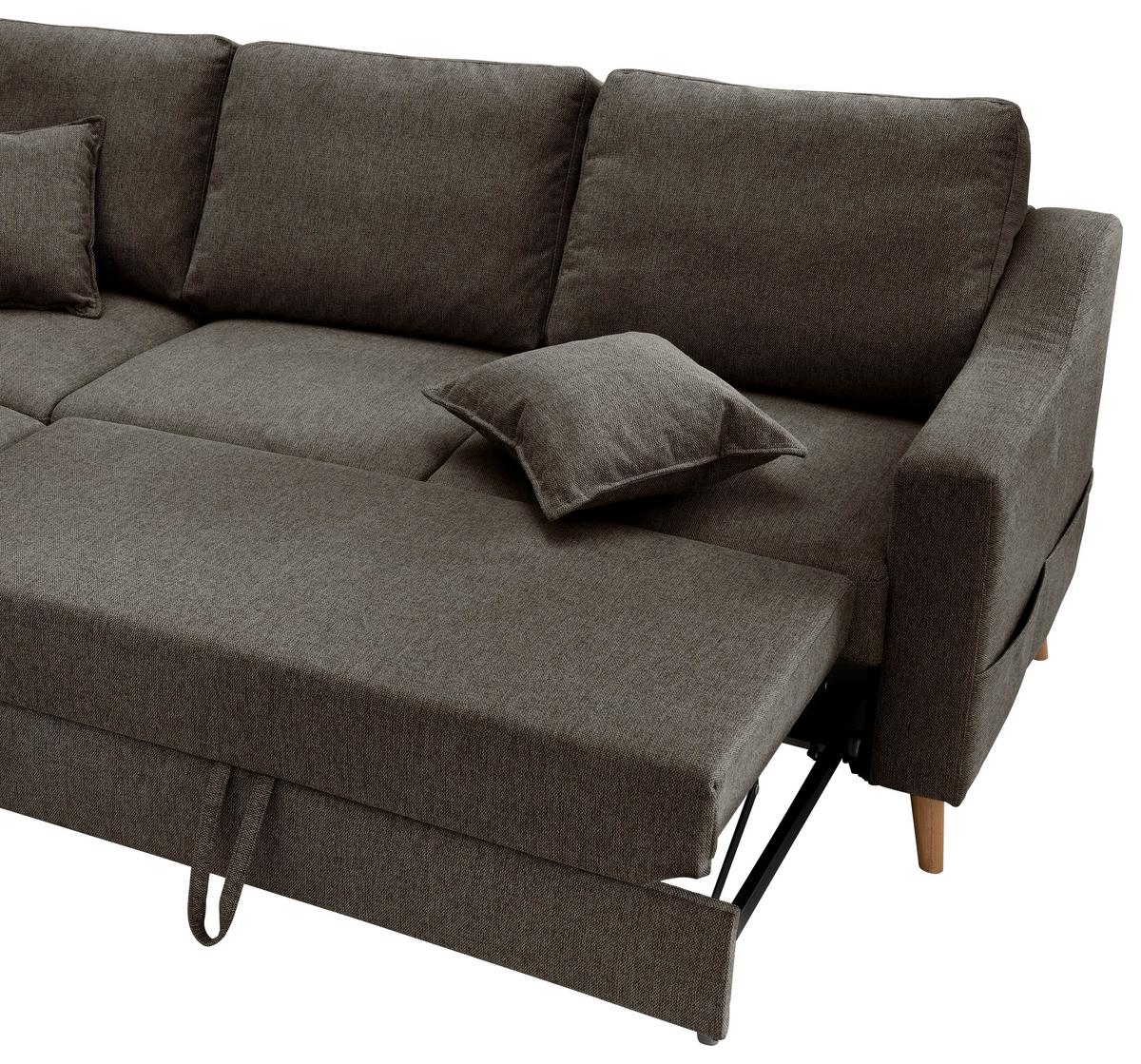 Ecksofa mit Schlaffunktion Valentina mit Kissen Braun - Braun/Naturfarben, KONVENTIONELL, Textil (200/230cm) - P & B
