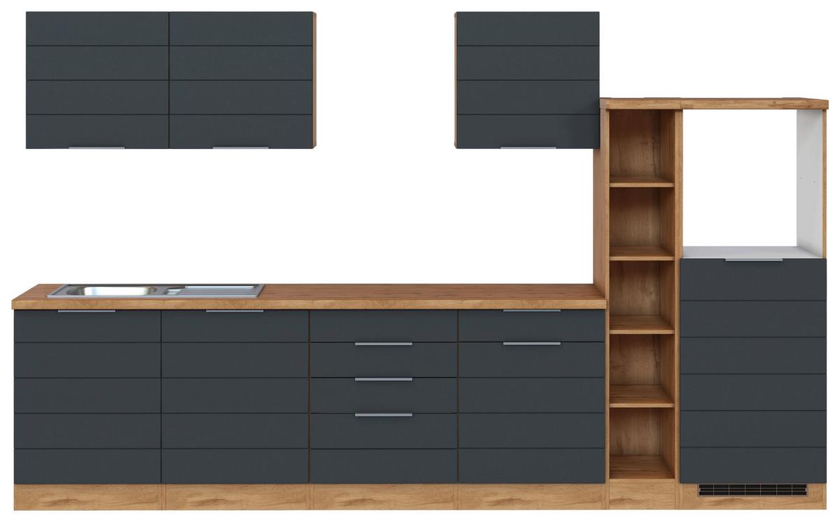 Küchenzeile Florenz ohne Geräte 330 cm Grau/Eichef. - Eiche Wotan/Grau, Design, Holzwerkstoff (330cm) - Held
