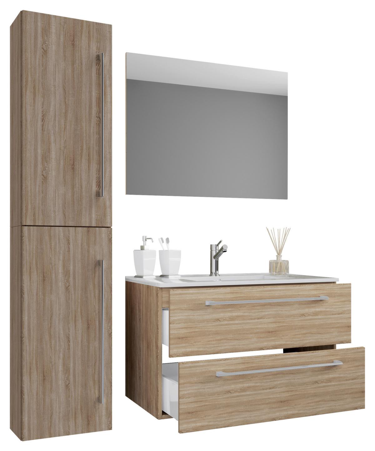 Badmöbel-set 4-tlg. Badinos B: 81 Cm Weiß/eiche Dekor - Weiß/Sonoma Eiche, MODERN, Keramik/Holzwerkstoff (113cm) - MID.YOU