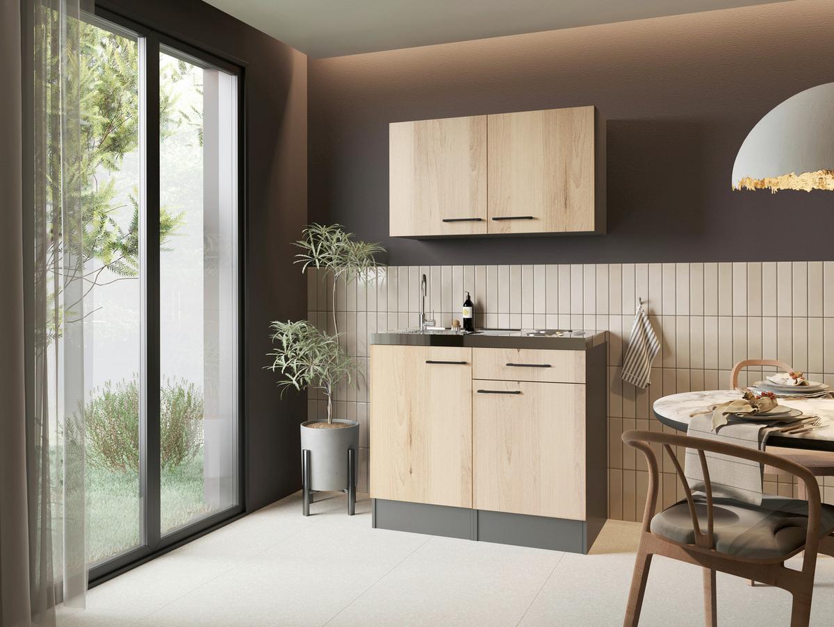 MINIKÜCHE Oliver, Grau Artisan B: 100 cm - Eiche Artisan/Grau, Trend, Holzwerkstoff (100cm) - Respekta