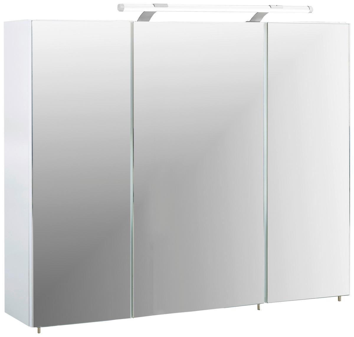 Spiegelschrank Dorina 900 Mit Led 3 Türen, Weiß - Weiß Hochglanz/Weiß, MODERN, Glas/Holzwerkstoff (90/75,7/16cm) - MID.YOU