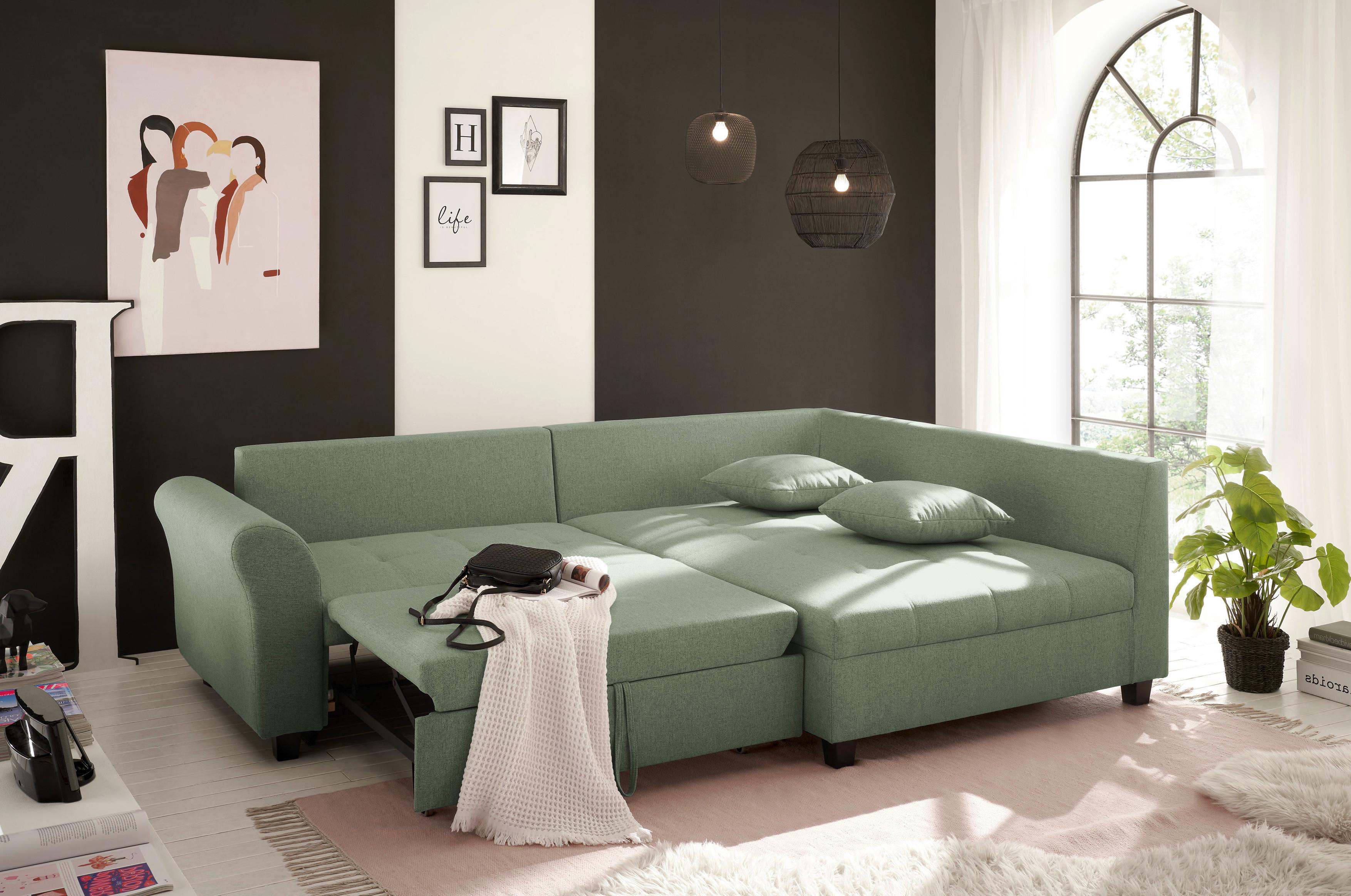 Ecksofa Liz Grün S: 252x175 cm - Schwarz/Grün, MODERN, Textil (252/175cm) - Livetastic