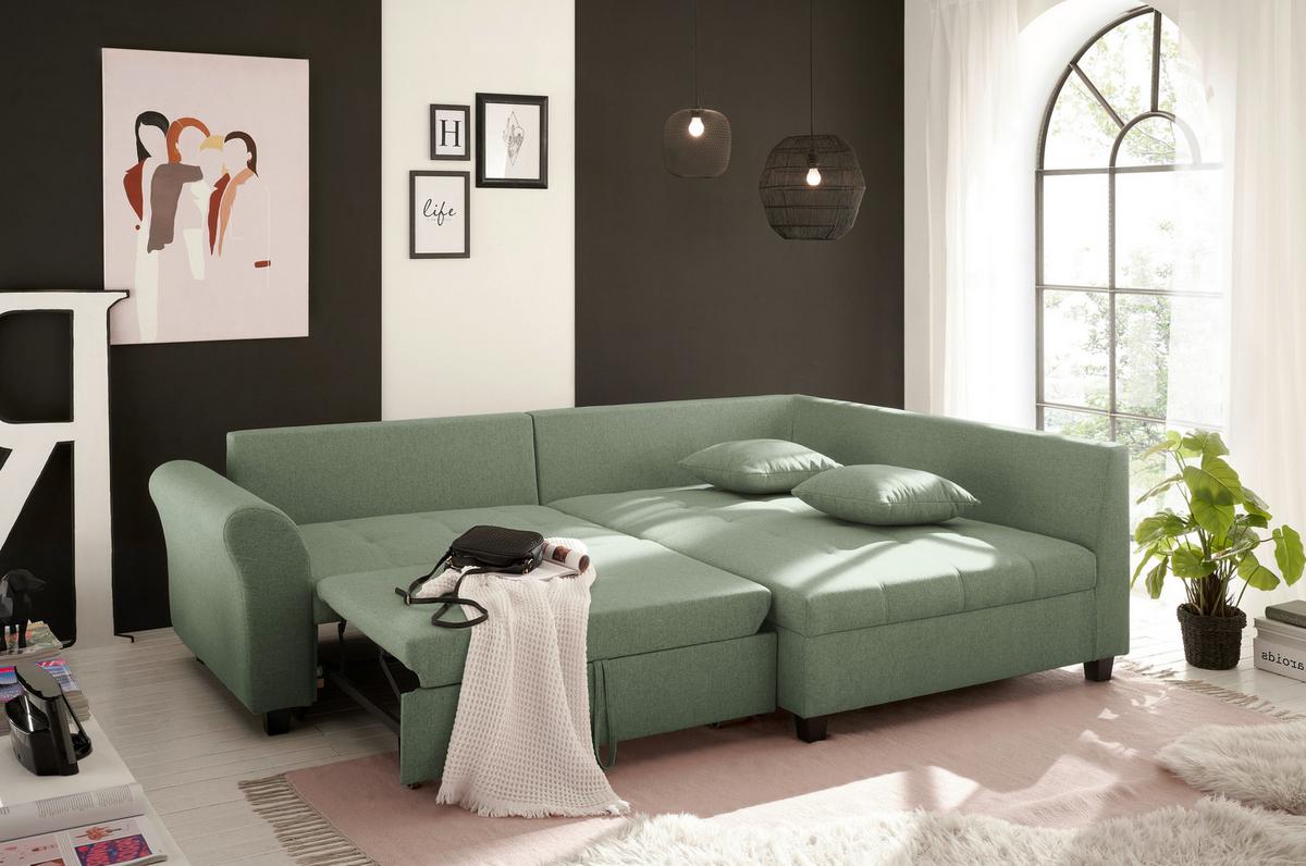 Ecksofa Liz Grün S: 252x175 cm - Schwarz/Grün, MODERN, Textil (252/175cm) - Livetastic