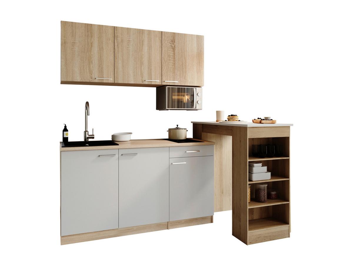 Miniküche Ingrid Weiß/Eichefarben B: 150cm - Eichefarben/Weiß, Design, Holzwerkstoff (150cm) - Respekta
