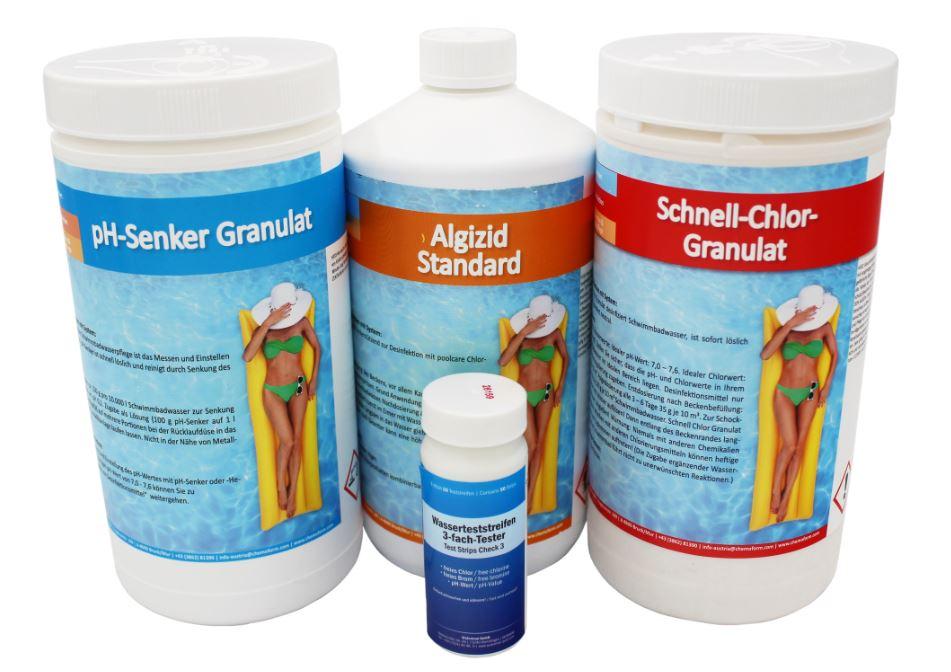 Chlorgranulat für Pools 4-Tlg. Set Schnell Löslich - Multicolor, Basics, Kunststoff