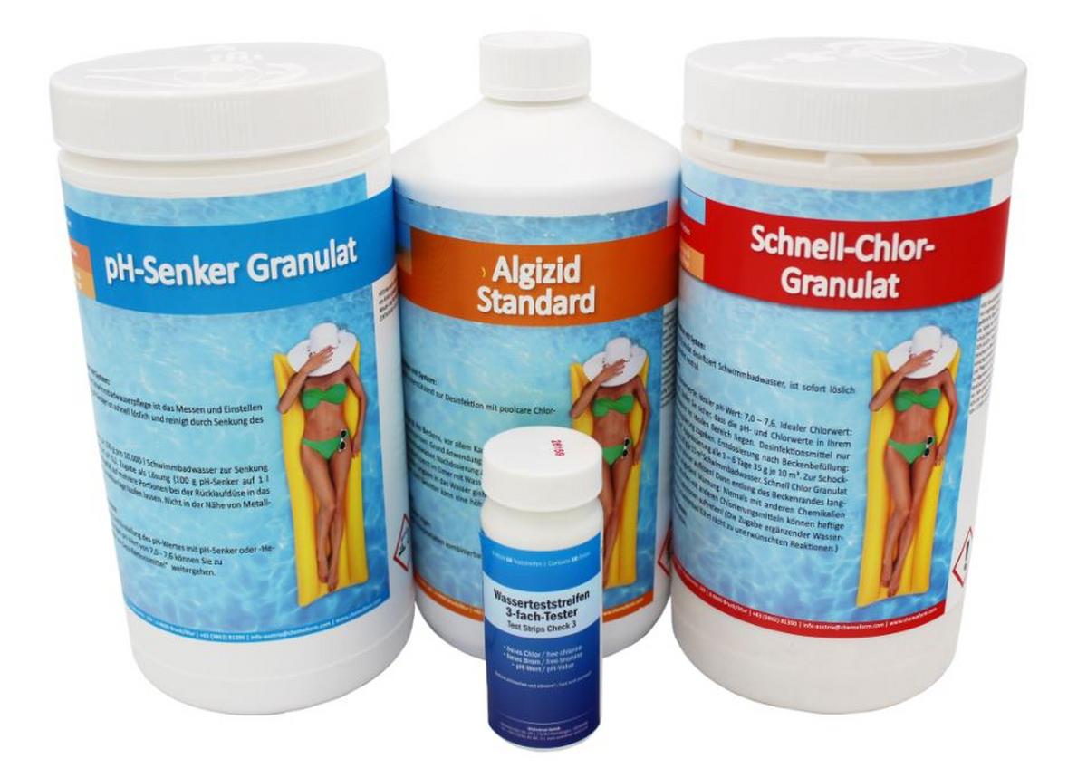 Chlorgranulat für Pools 4-Tlg. Set Schnell Löslich - Multicolor, Basics, Kunststoff