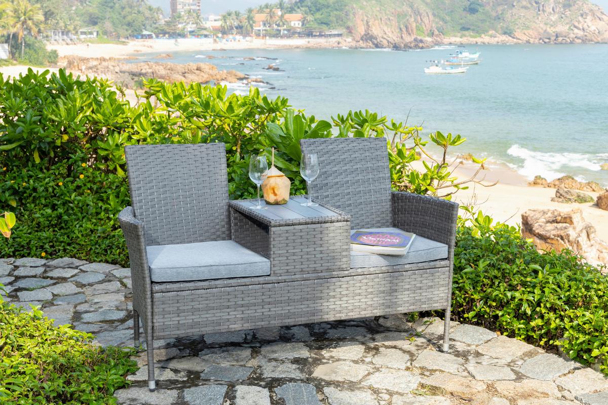 Gartenbank Polyrattan 2-Sitzer Pescara Grau mit Kissen - Grau, MODERN, Kunststoff/Textil (143/87/64.5cm) - Luca Bessoni