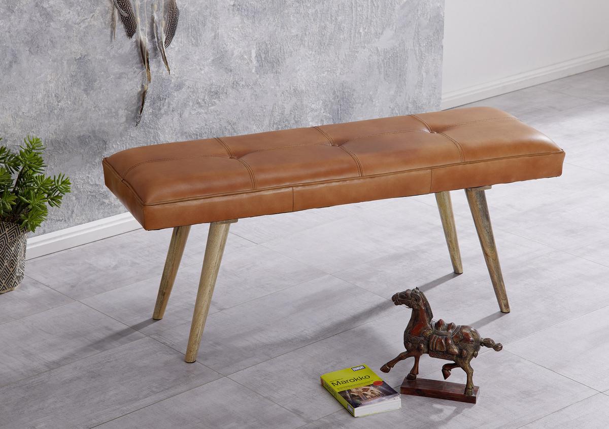 Lavice SALIM hnědá - hnědá, Natur, dřevo/kůže (117/51/38cm) - MID.YOU
