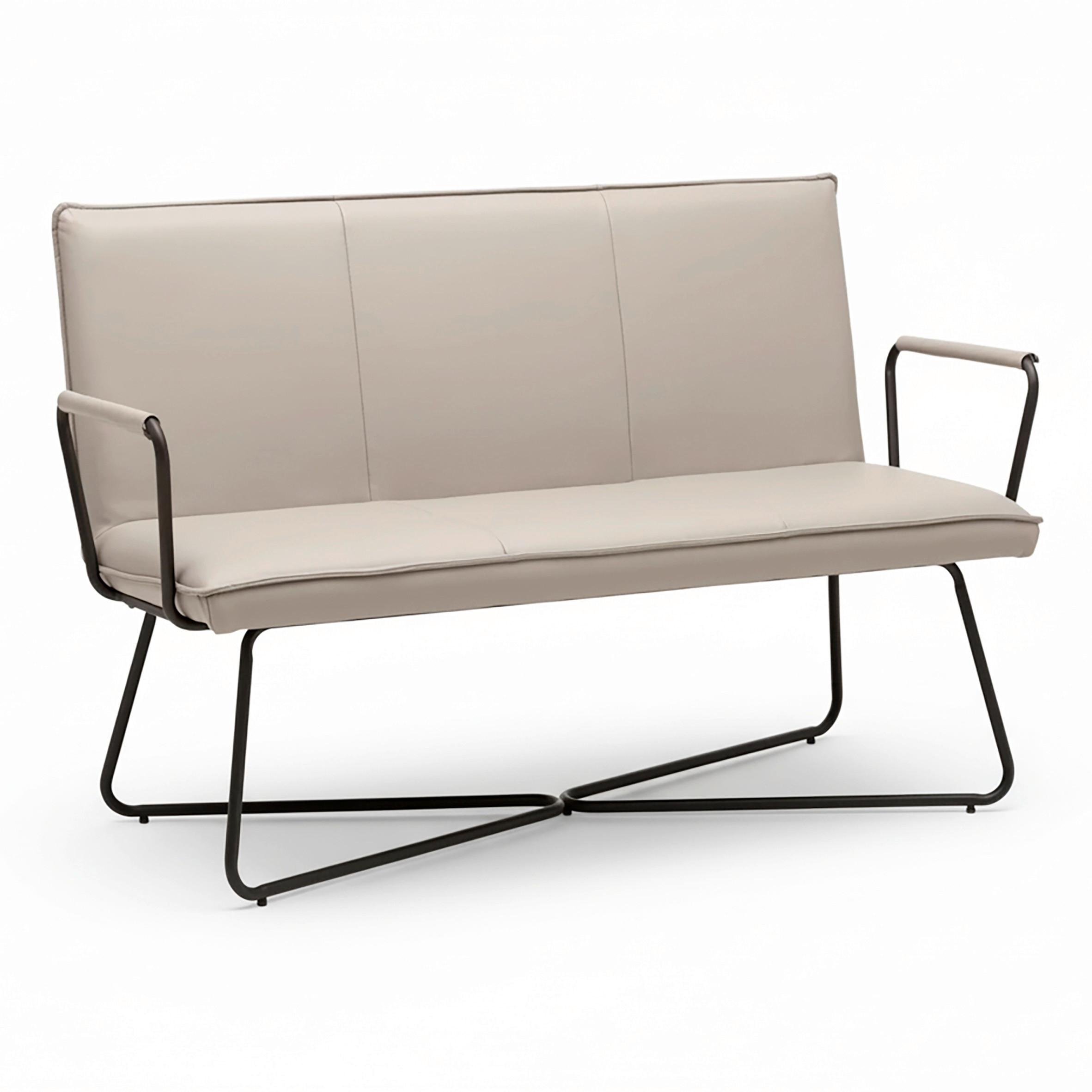 Lavice z koženky Bosco - šedohnědá - černá/šedohnědá, Moderní, kov/dřevo (140/90/62cm) - Bessagi Home