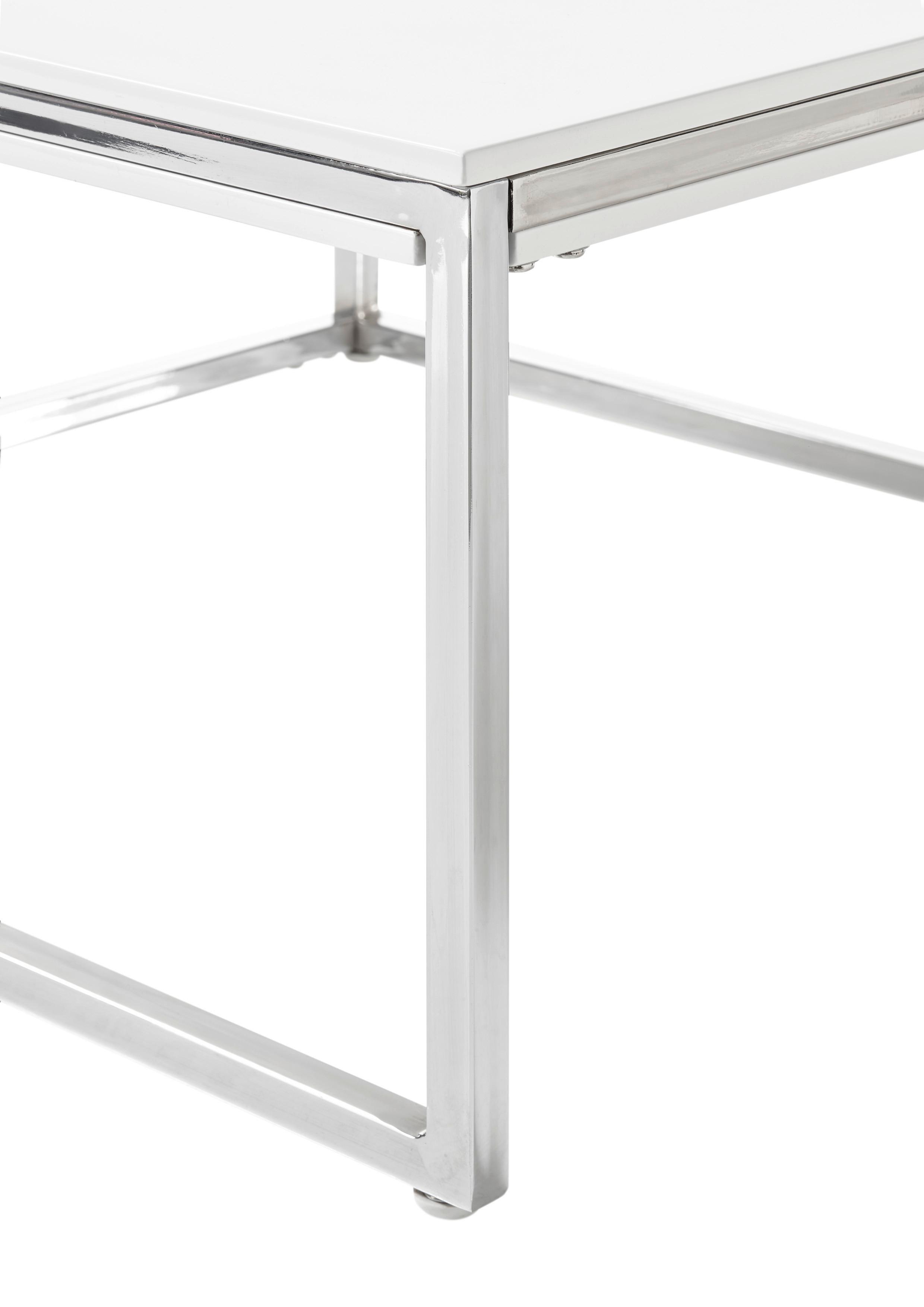 Couchtisch Reno, Weiß/Chromfarben - Chromfarben/Weiß, Design, Holzwerkstoff/Metall (70/70/40cm) - MID.YOU