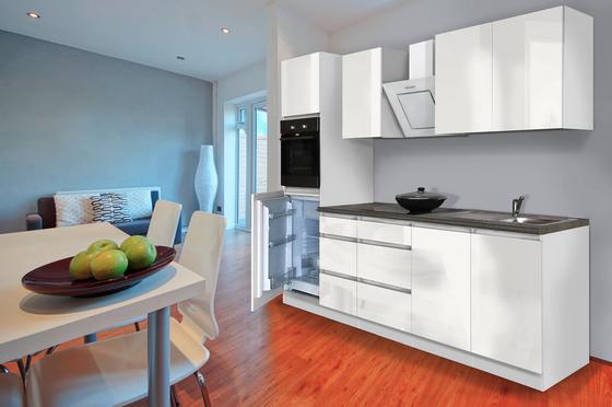 Grifflose Küche in Weiß Hochglanze Moderner Küchenblock mit Elektrogeräten