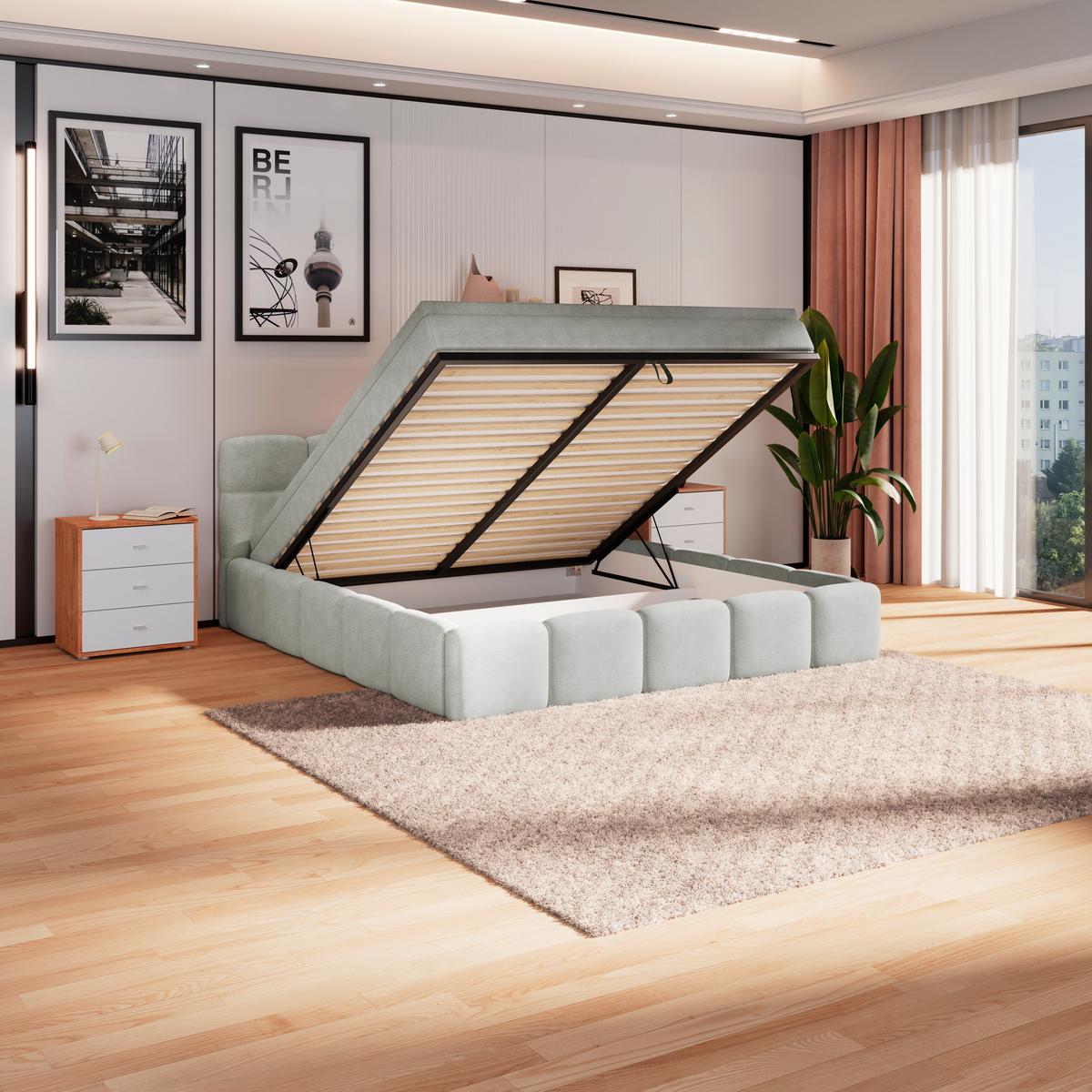 Polsterbett Noe Cremefarben 180x200 Cm - Creme/Schwarz, Trend, Textil/Metall (180/200cm)